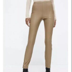 Zara | Zara Faux Leather Skinny Pants Leggings in Taupe Size Small